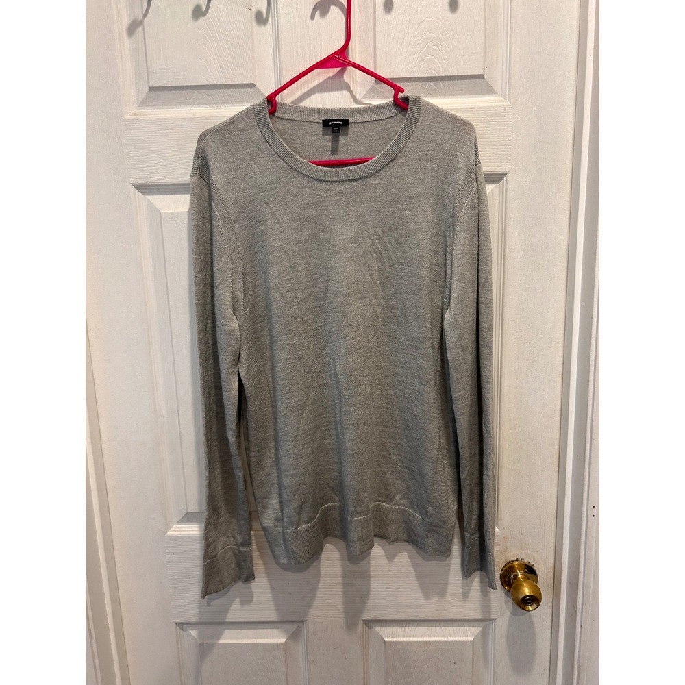 Express Gray Wool Blend‎ Sweater Mens L Crew Neck Fine Knit Lightweight Minimal